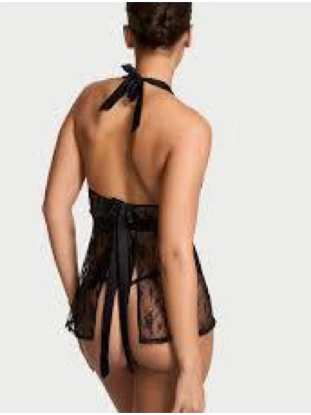 Victoria’s Secret Sheer Lace Halter Babydoll & Thong Set NWT L